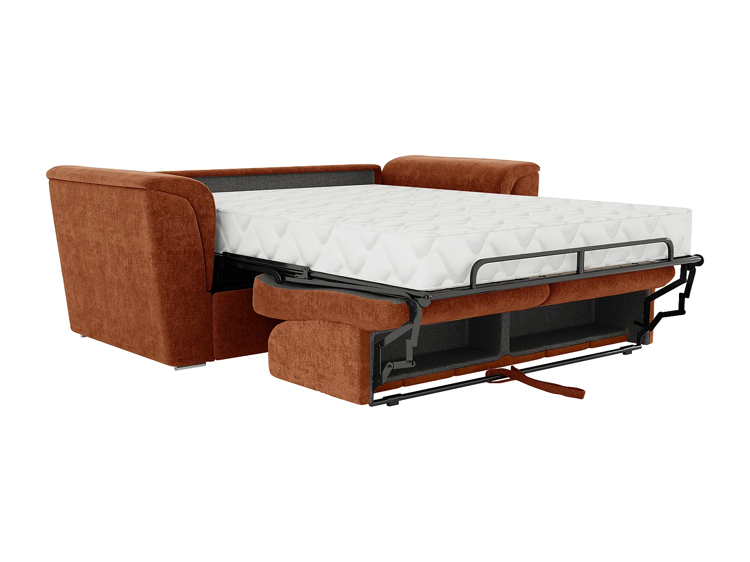 Canapé 4 places convertible express en tissu texturé terracotta - Couchage 160 cm - Matelas 22 cm avec mémoire de forme - RIZORA