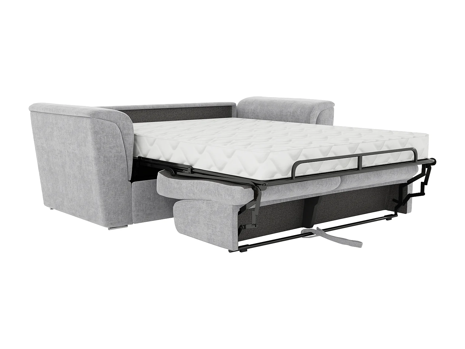 Canapé 4 places convertible express en tissu texturé gris clair - Couchage 160 cm - Matelas 14 cm - RIZORA
