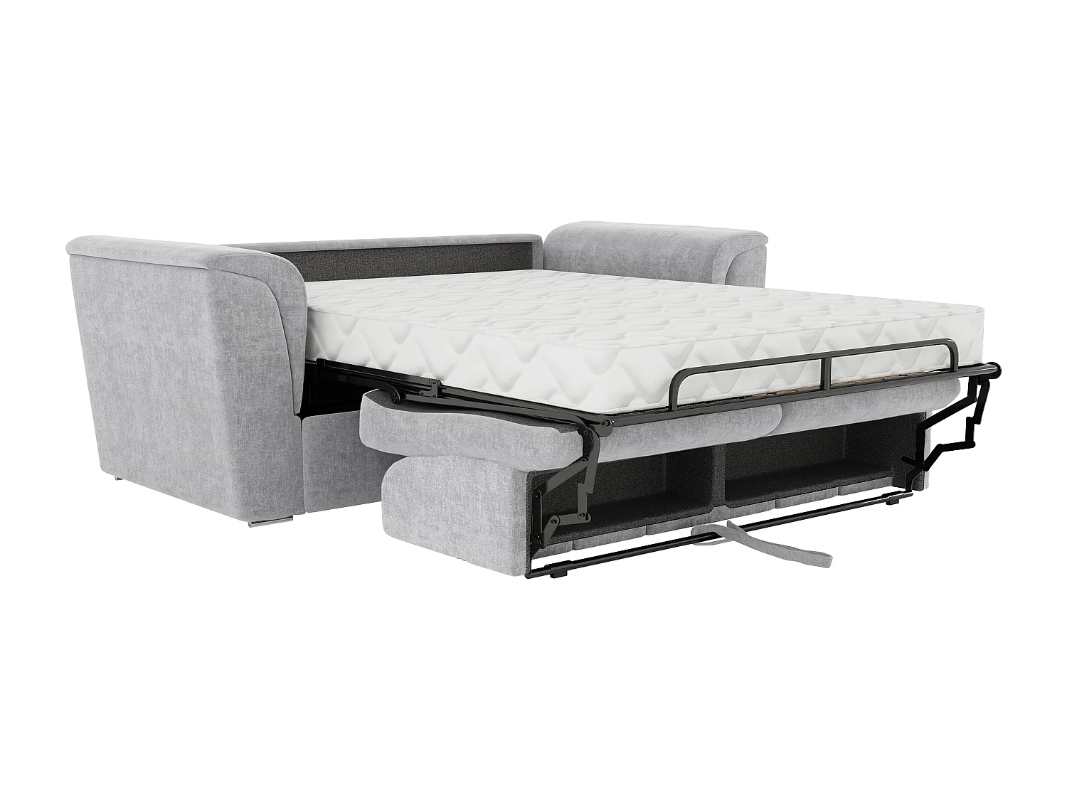 Canapé 4 places convertible express en tissu texturé gris clair - Couchage à lattes larges 160 cm - Matelas 18 cm - RIZORA