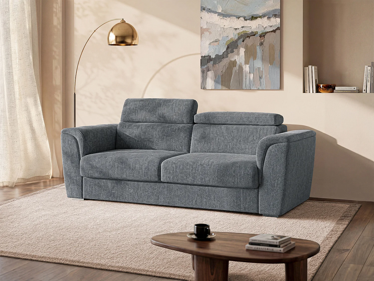 Schlafsofa mit Matratze 4-Sitzer - Strukturstoff - Anthrazitgrau - Liegefläche 160 cm - Matratze 18 cm - RIZORA