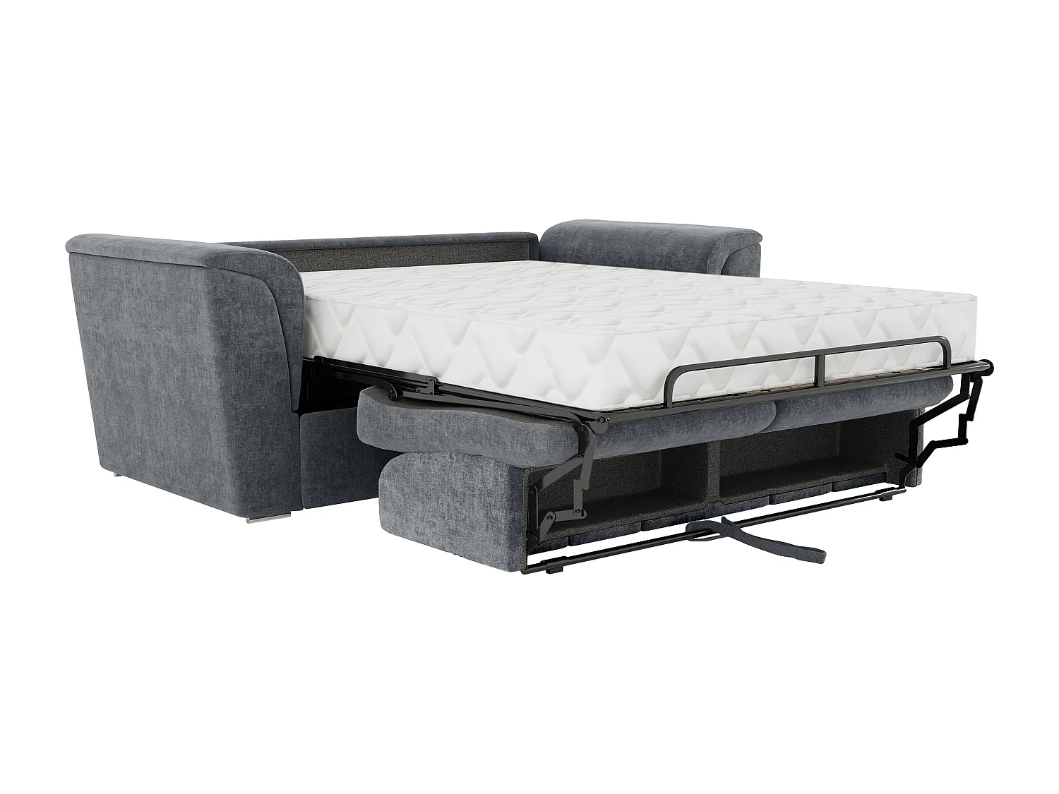 Canapé 4 places convertible express en tissu texturé gris anthracite - Couchage à lattes larges 160 cm - Matelas 22 cm avec mémoire de forme - RIZORA