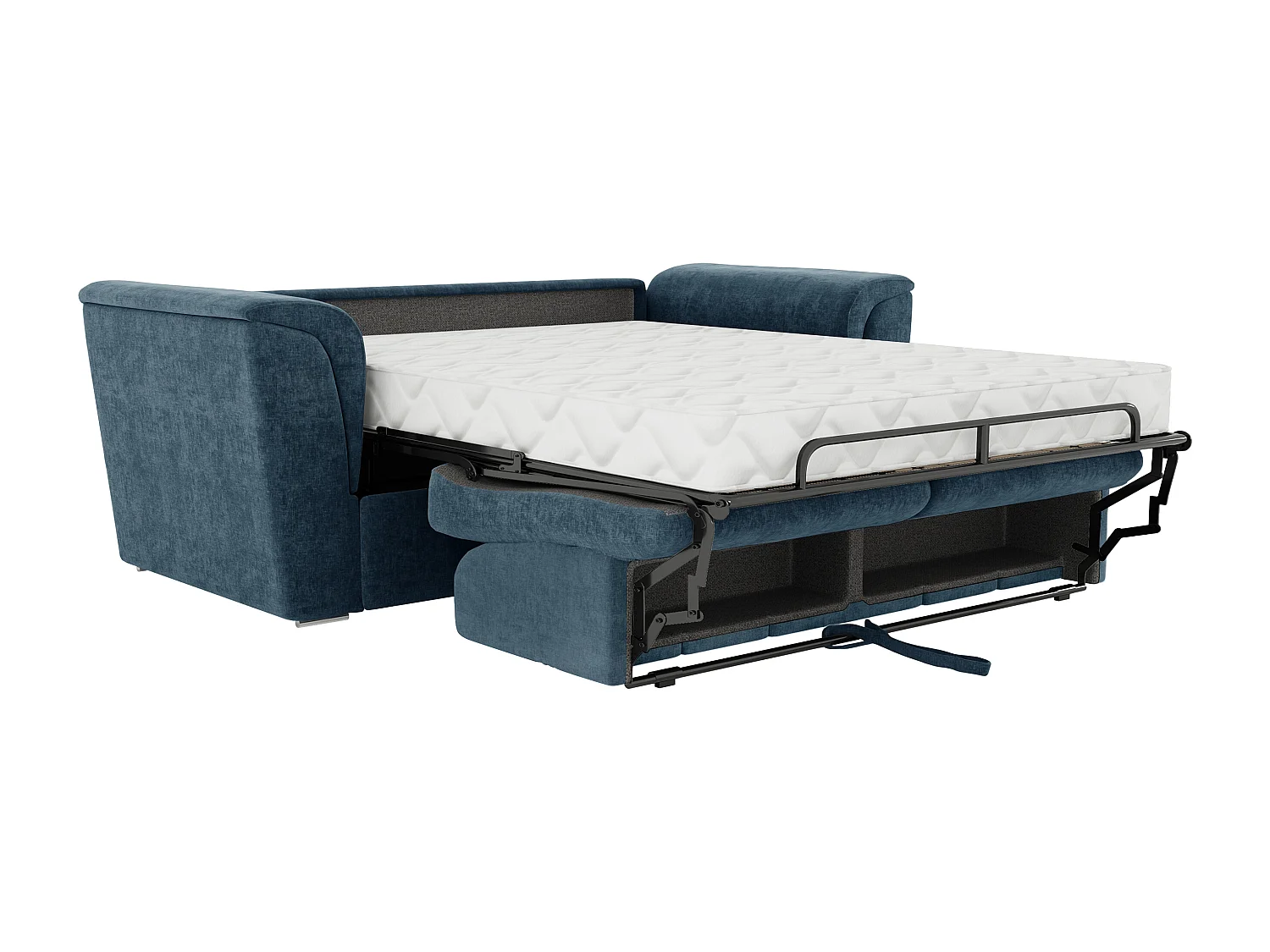 Canapé 4 places convertible express en tissu texturé bleu - Couchage 160 cm - Matelas 18 cm - RIZORA