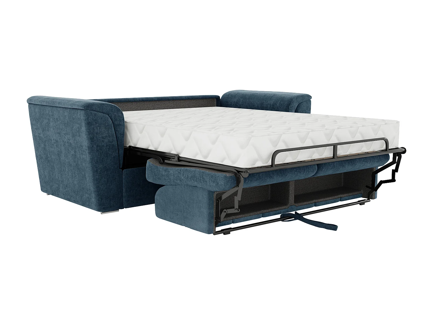 Canapé 4 places convertible express en tissu texturé bleu - Couchage à lattes larges 160 cm - Matelas 22 cm avec mémoire de forme - RIZORA
