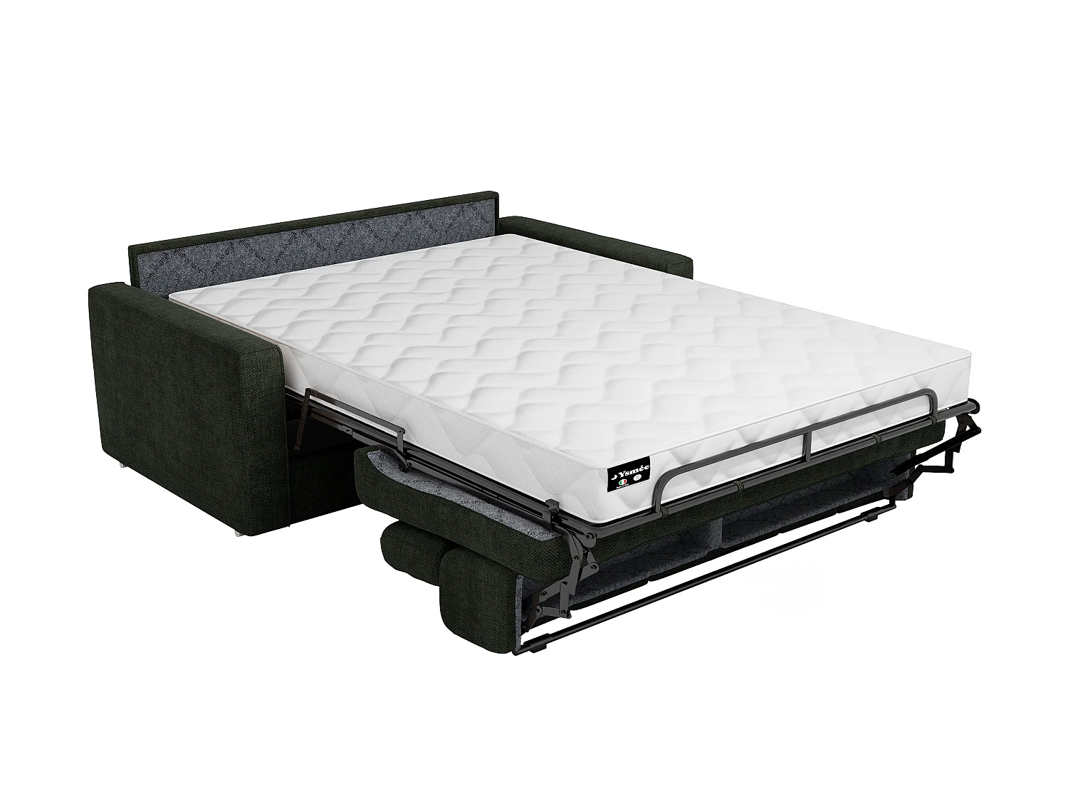 Canapé 4 places convertible express en tissu vert sapin - Couchage 160 cm - Matelas 14 cm VIZIR