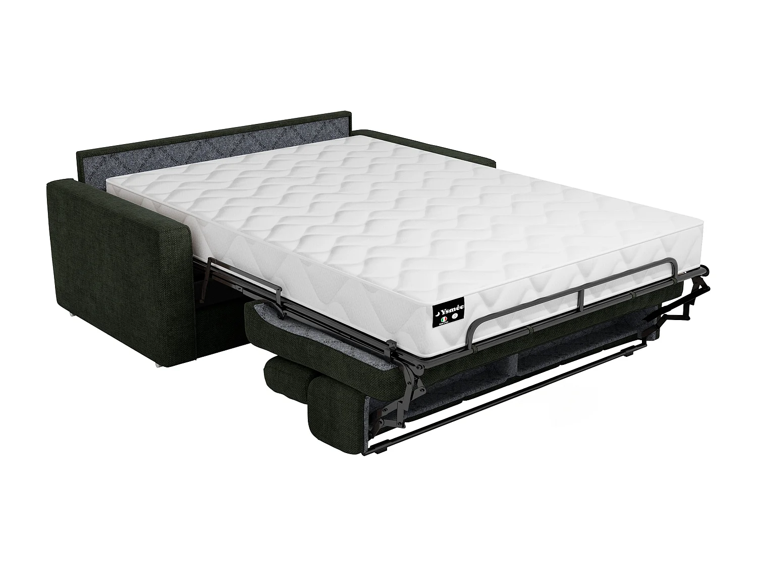 Canapé 4 places convertible express en tissu vert sapin - Couchage à lattes larges 160 cm - Matelas 22 cm avec mémoire de forme VIZIR