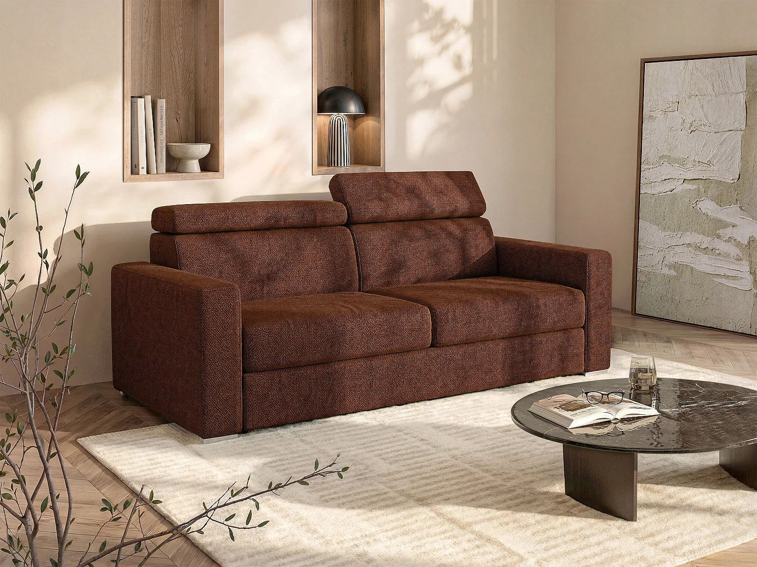 4-Sitzer Schlafsofa Express aus Terrakotta-Stoff - Liegefläche 160 cm - Matratze 18 cm VIZIR