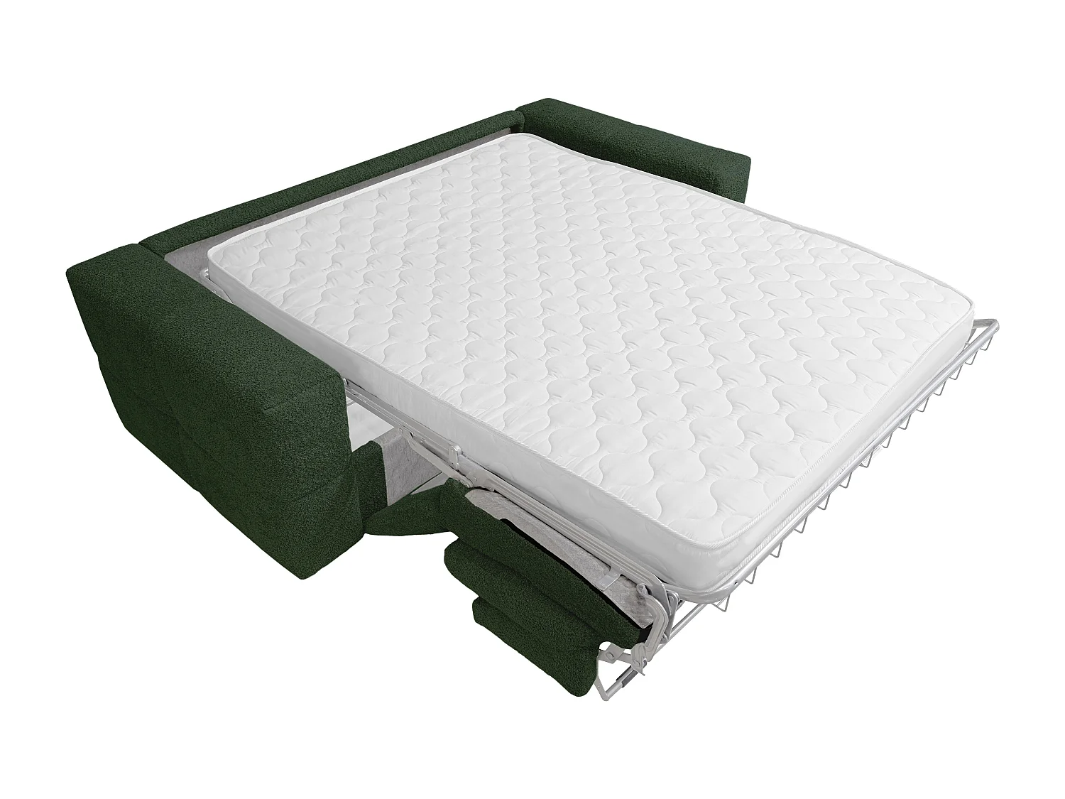 Canapé 4 places convertible express en tissu bouclette vert - Couchage 160 cm - Matelas 20 cm ISSORO