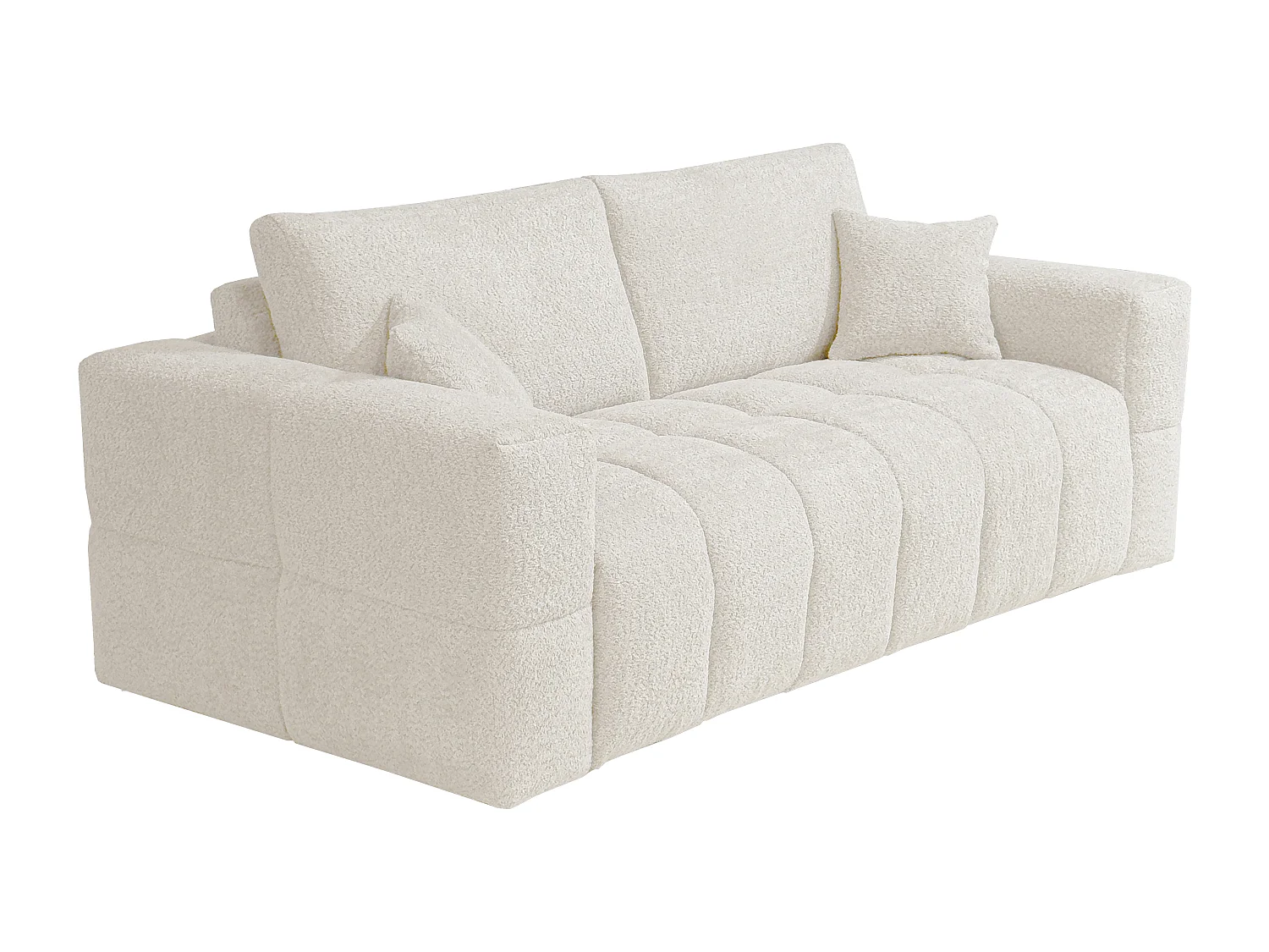 Canapé 4 places convertible express en tissu bouclette beige - Couchage 160 cm - Matelas 20 cm ISSORO