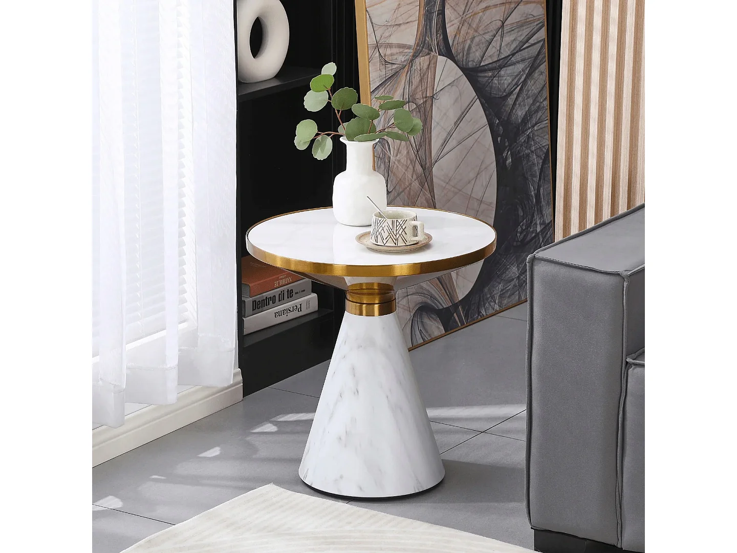 Table Basse TALBI en Marbre Blanc et Doré