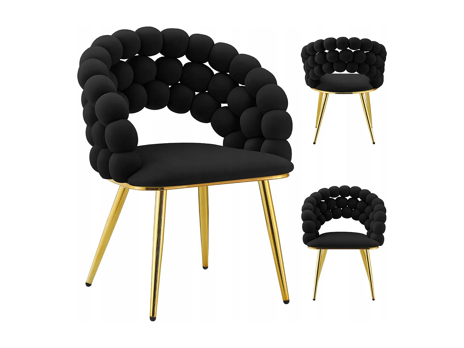 Chaise Glamour BUBBLE en Velours Noir avec Pieds Doreés