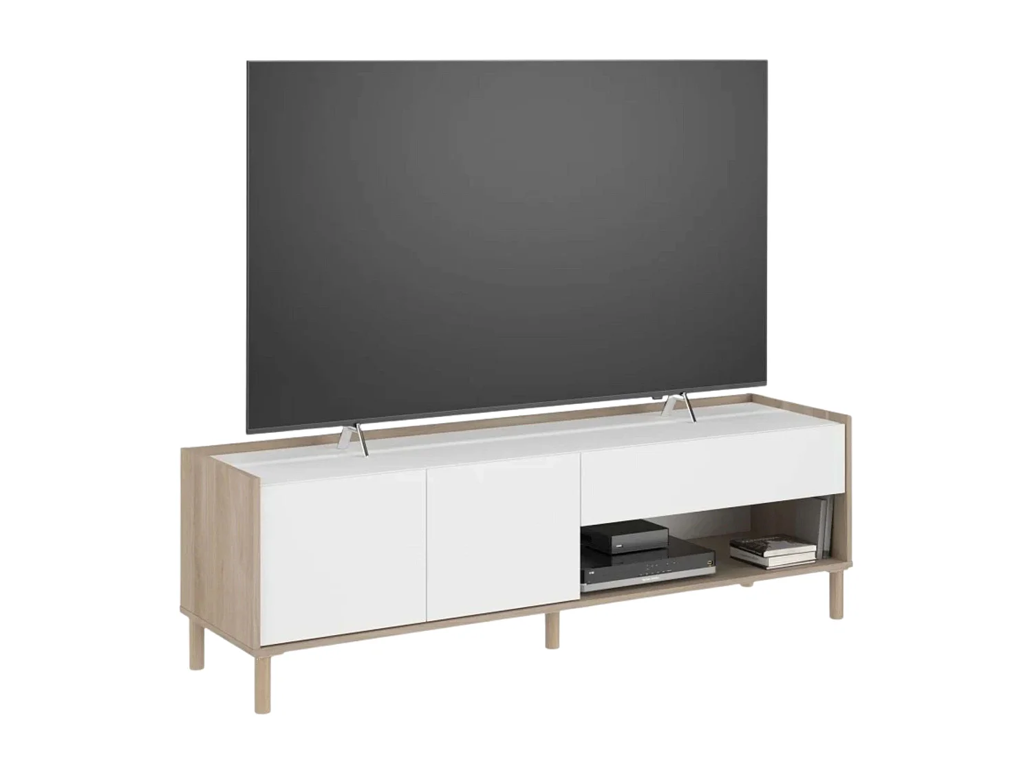 Conjunto de sala de estar Azzaro em carvalho japonês e branco (móvel para TV e mesa de jantar)