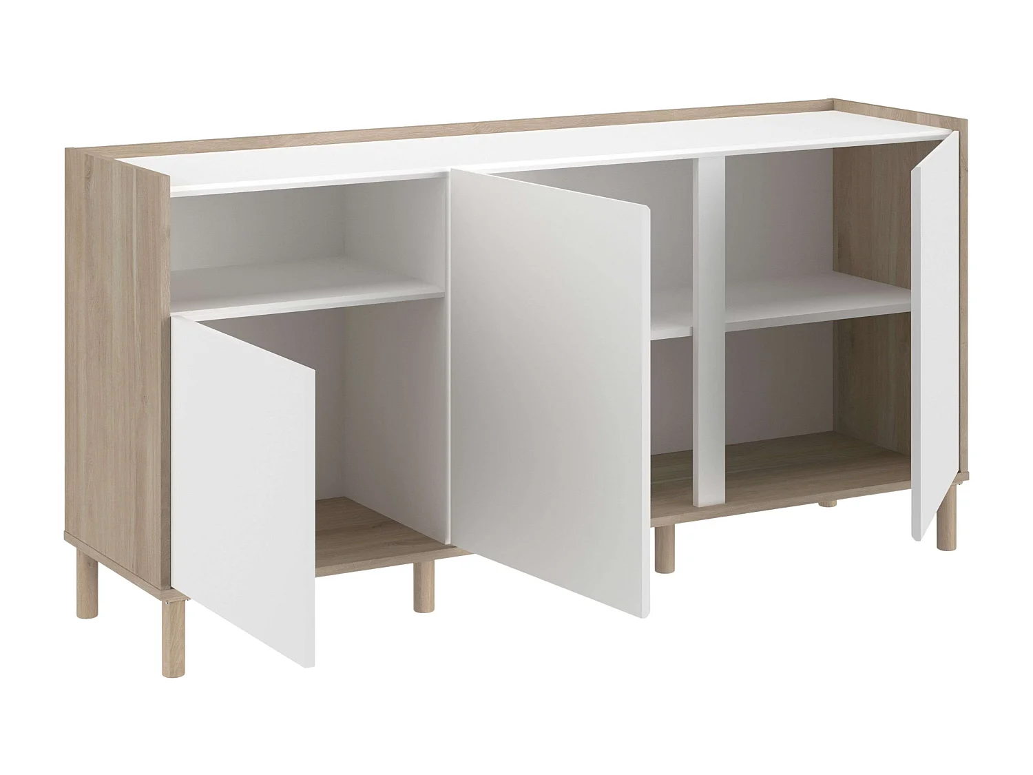Conjunto de sala de estar Azzaro em carvalho japonês e branco (móvel para TV e mesa de jantar)