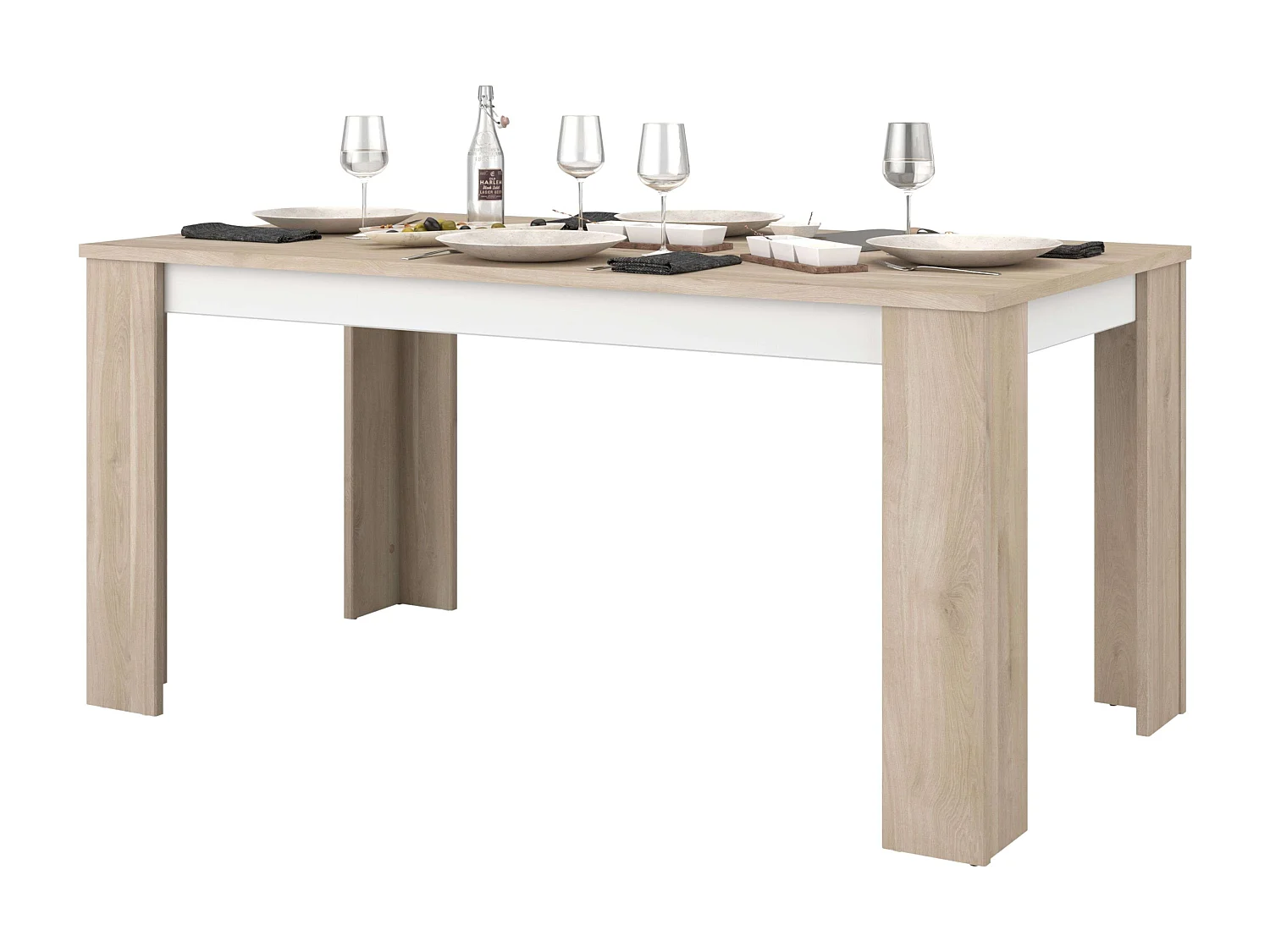 Conjunto de sala de estar Azzaro em carvalho japonês e branco (móvel para TV e mesa de jantar)