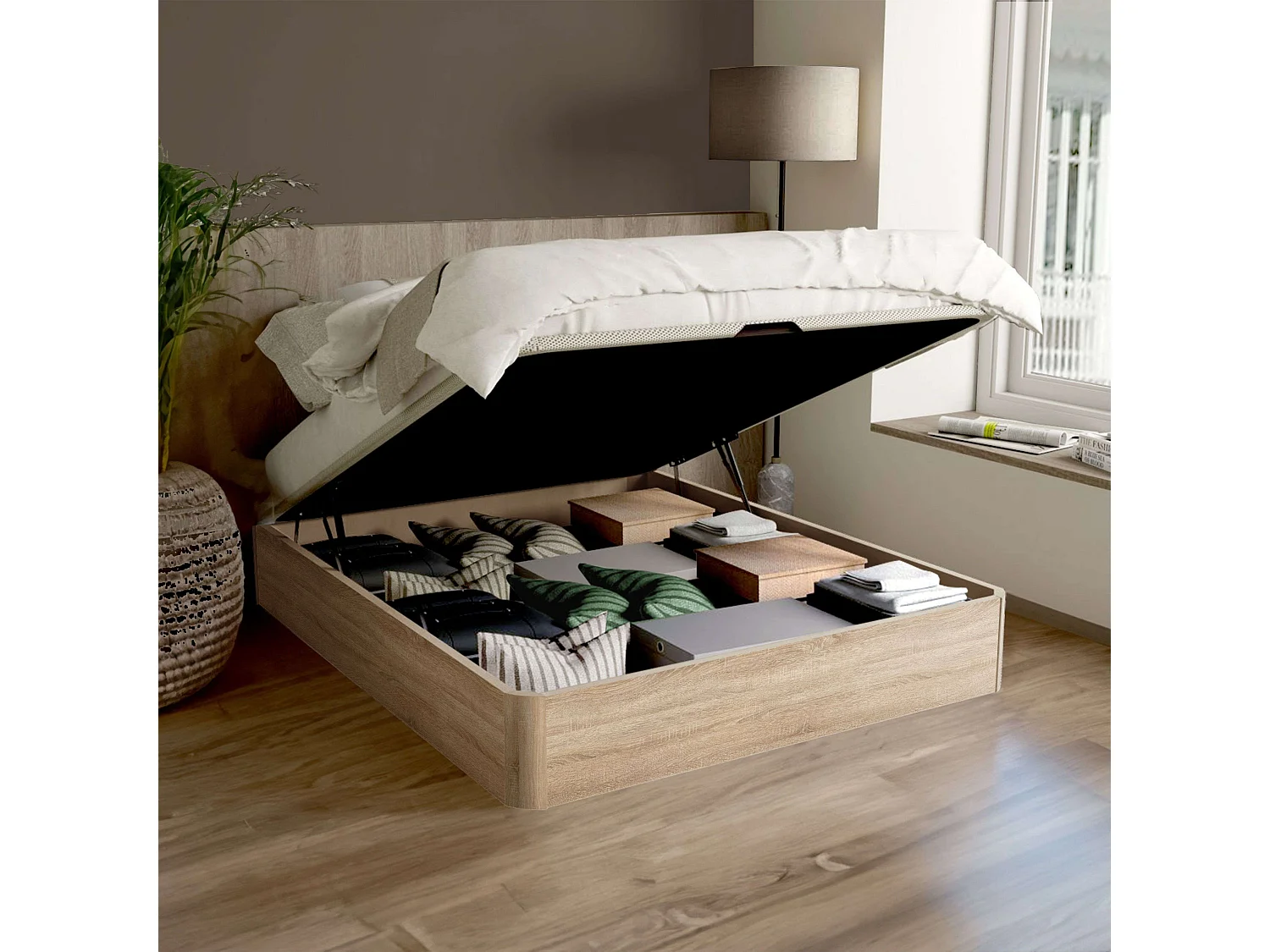 Canapé Duo base tapizada bisagras hidráulicas roble cambrian 135x190 cm