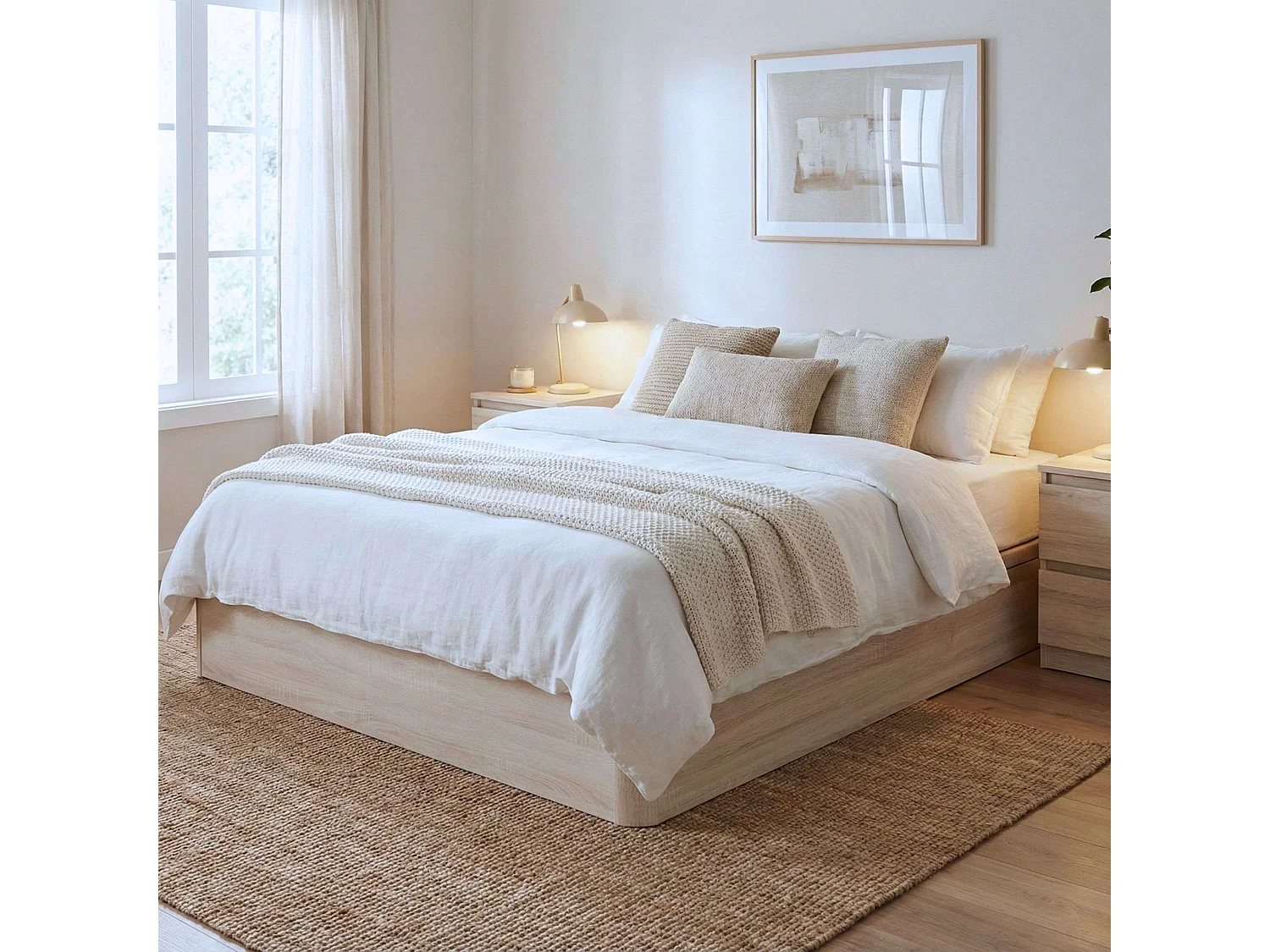 Canapé Duo, base tapizada, bisagras hidráulicas, blanco ártico 135x190 cm