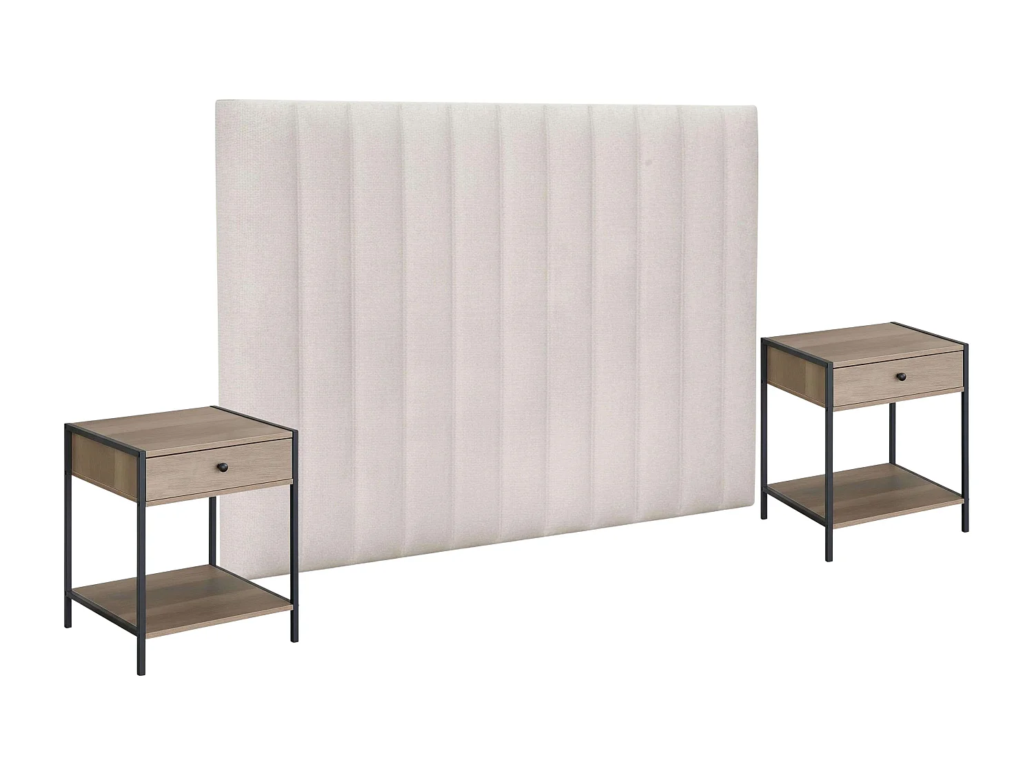 Conjunto dormitorio cabecero + 2 mesitas noche beige roble cambrian y negro