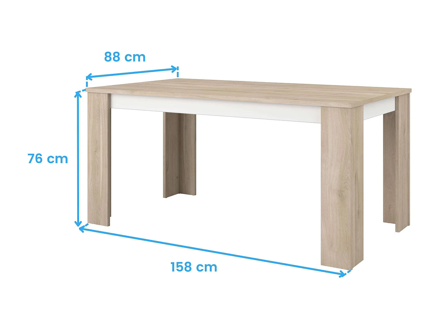 Mesa de comedor fija Azzaro en roble japonés y blanco mate 76x158x88 cm