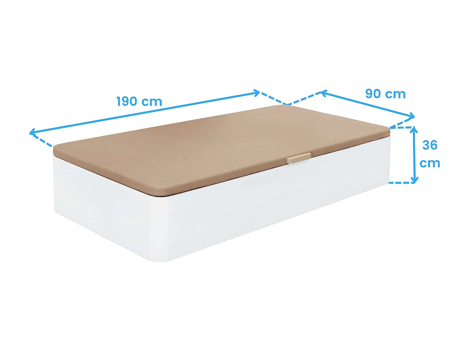 Canapé Reo melamina apertura lateral y base tapizada blanco 90x190 cm