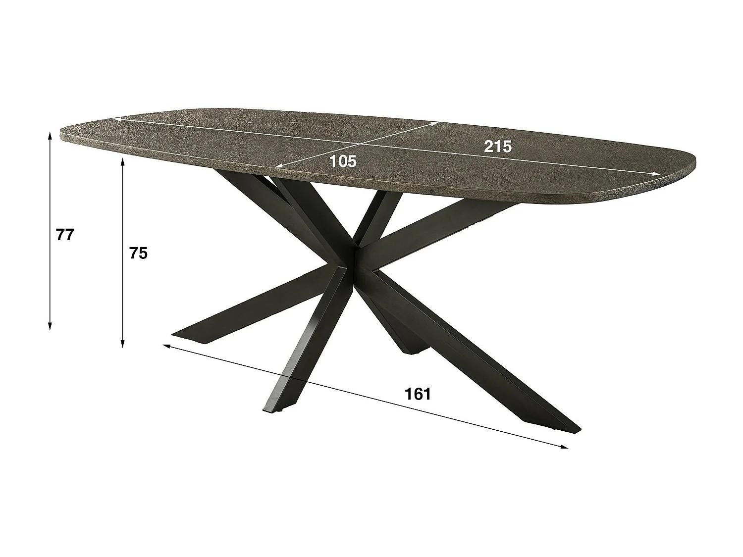 Table à manger vintage à bords ronds 215 cm RALF