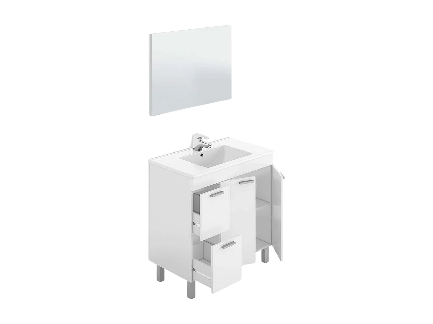 Mueble Baño Sabela Contemporáneo Blanco Brillo 2 Cajones 2 Puertas 80x80x45 cm