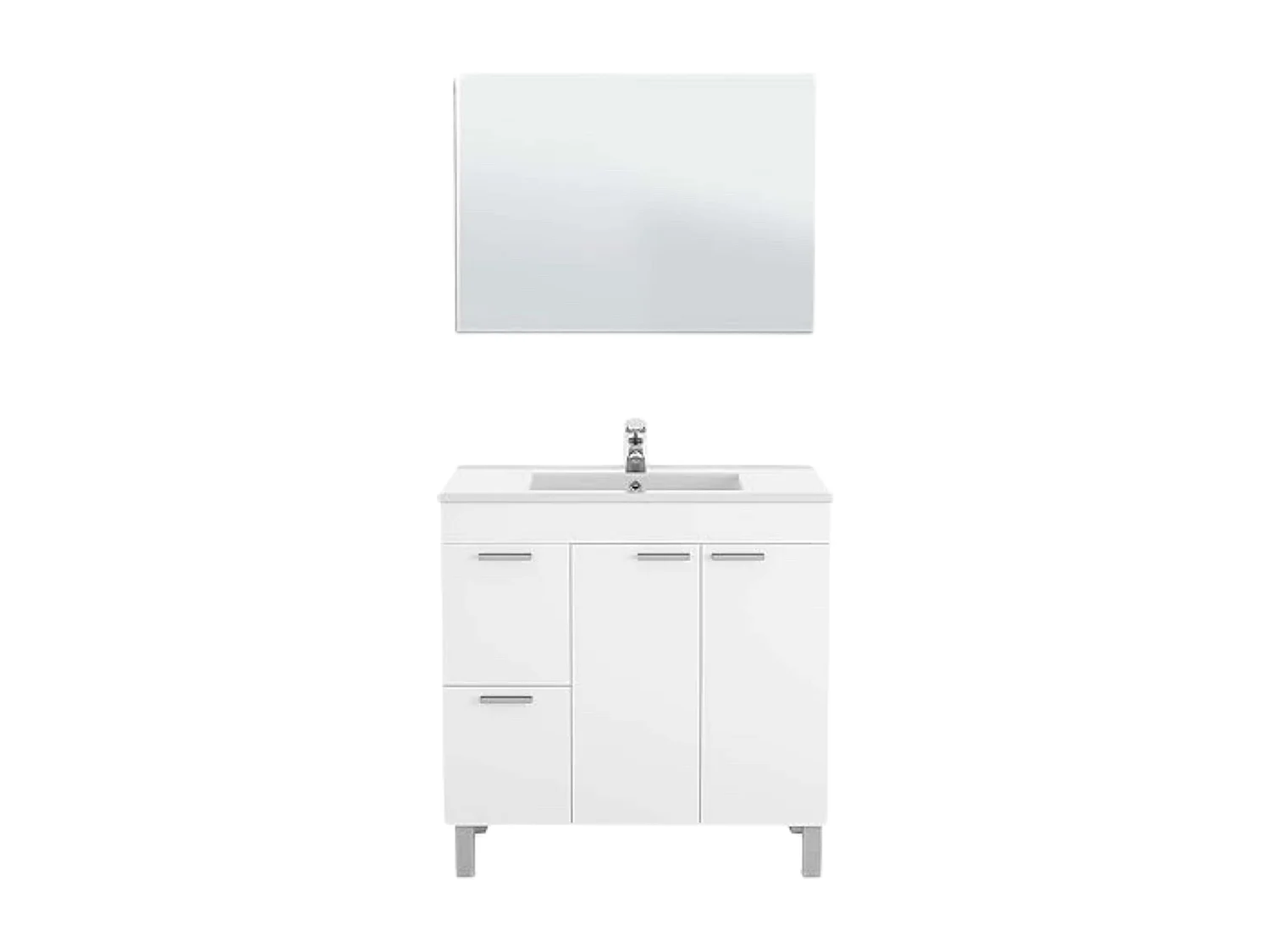Mueble Baño Sabela Contemporáneo Blanco Brillo 2 Cajones 2 Puertas 80x80x45 cm
