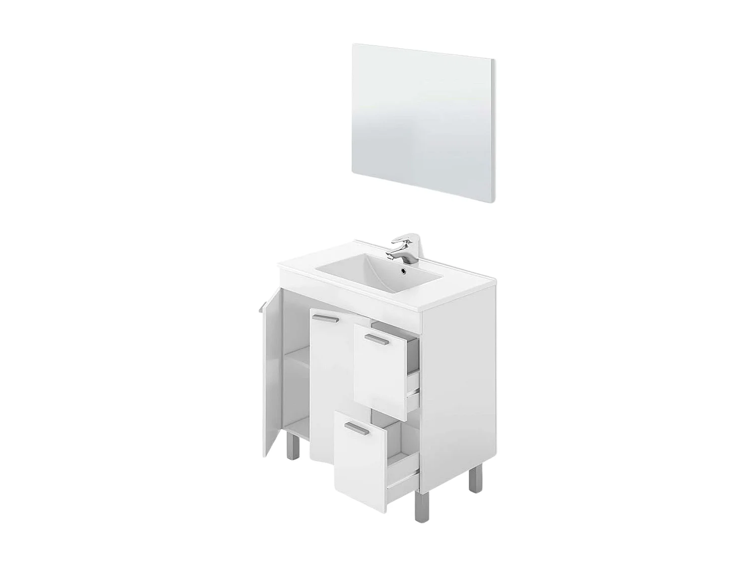 Mueble Baño Sabela Contemporáneo Blanco Brillo 2 Cajones 2 Puertas 80x80x45 cm