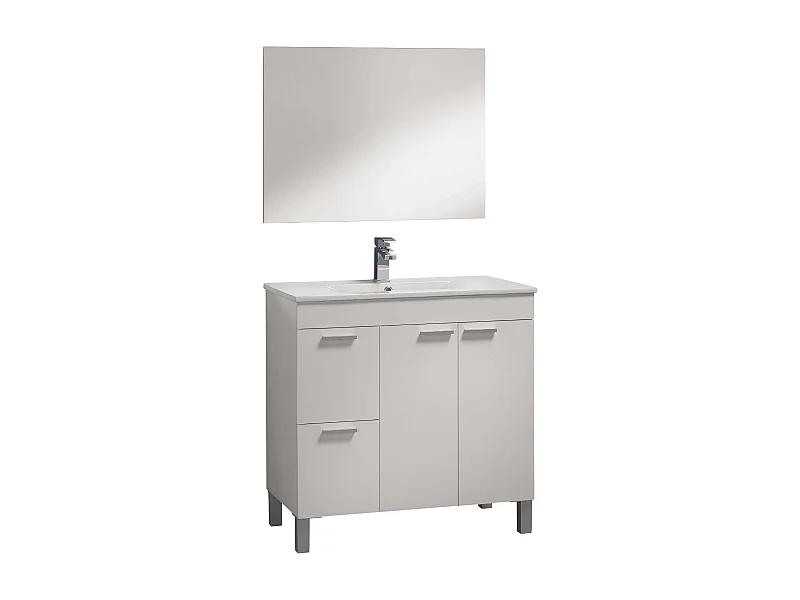 Mueble Baño Sabela Contemporáneo Blanco Brillo 2 Cajones 2 Puertas 80x80x45 cm