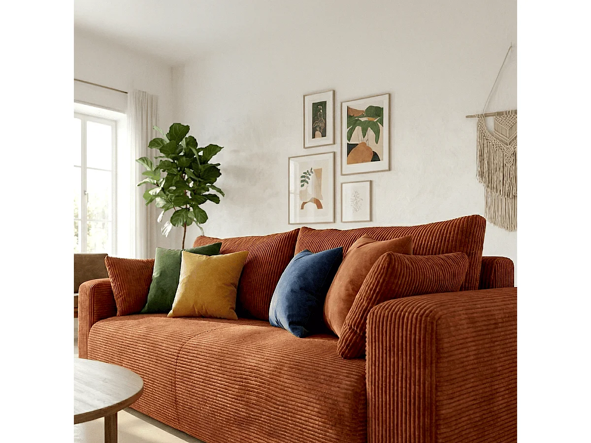 Canapé convertible 3 places en velours côtelé rouille - Fjord