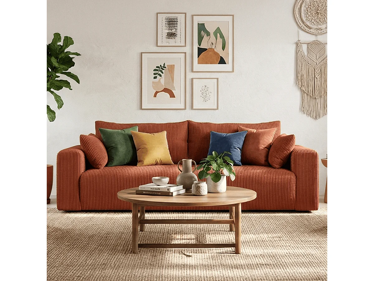 Canapé convertible 3 places en velours côtelé rouille - Fjord