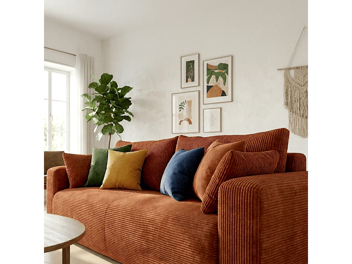 Canapé convertible 3 places en velours côtelé rouille - Fjord