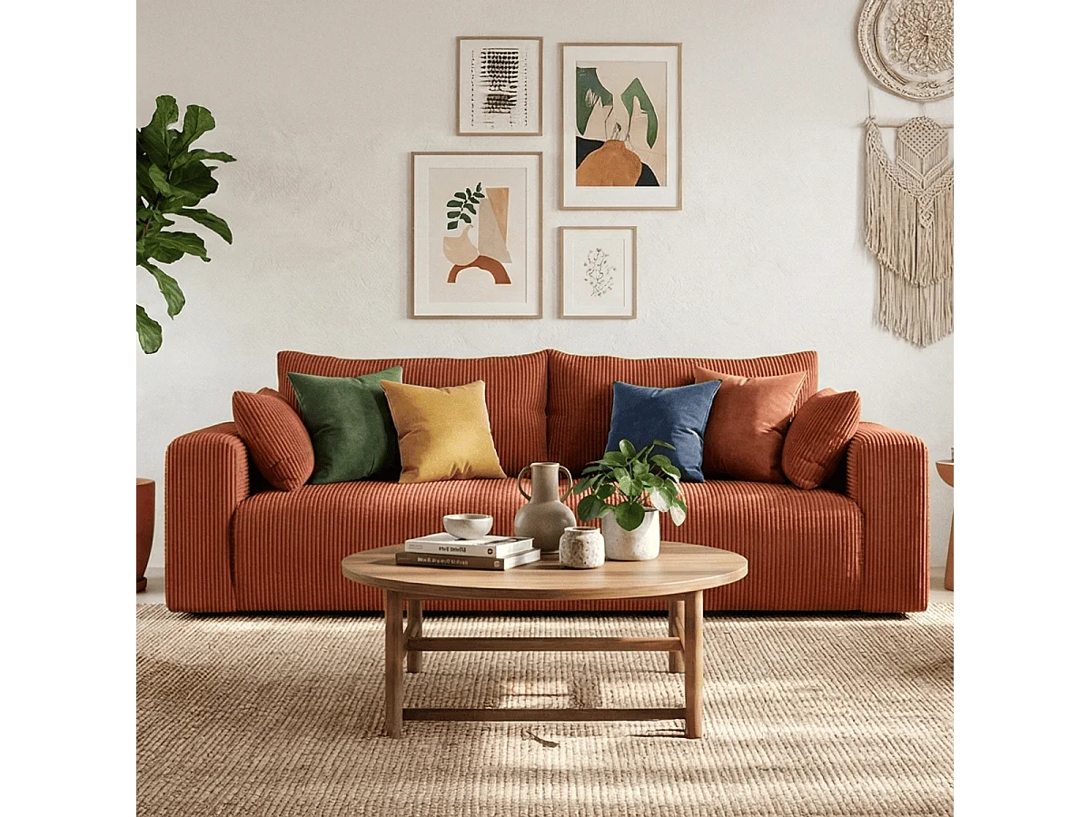 Canapé convertible 3 places en velours côtelé rouille - Fjord