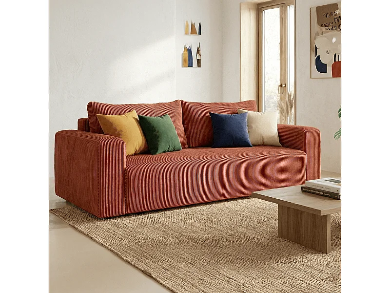 Canapé convertible 3 places en velours côtelé rouille - Fjord