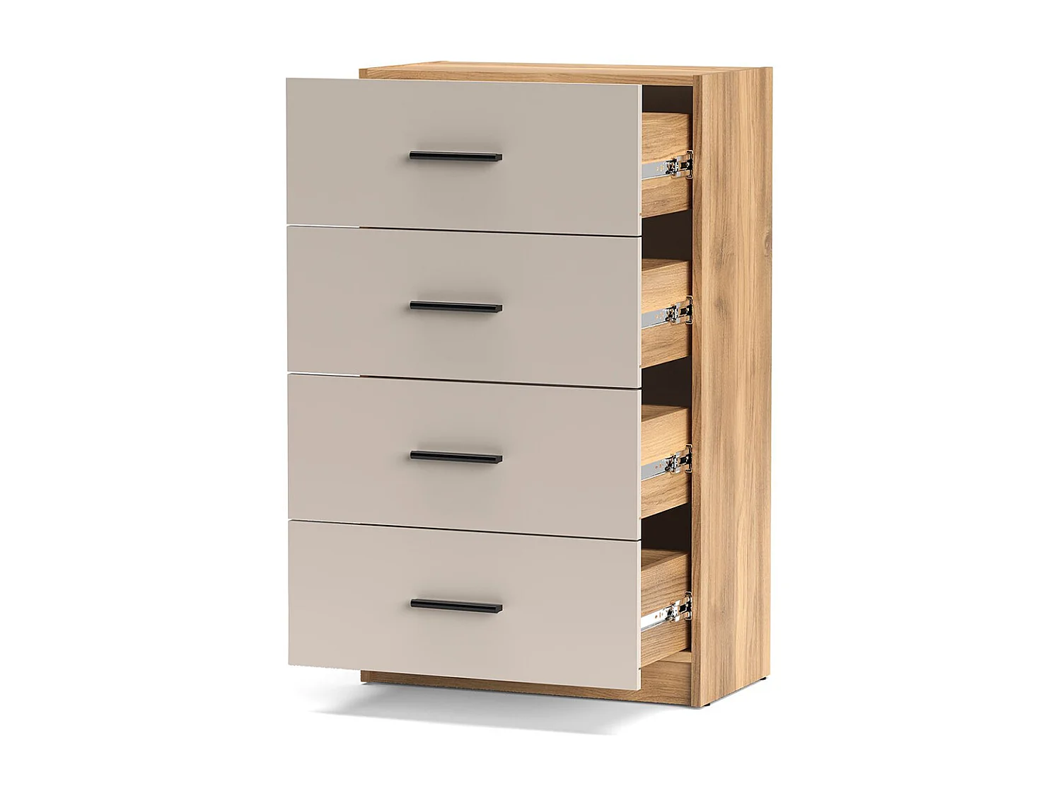 Chiffonnier commode à 4 tiroirs coloris Beige/chêne Mauvella - Longueur 60 x Hauteur 100 x Profondeur 34,5 cm