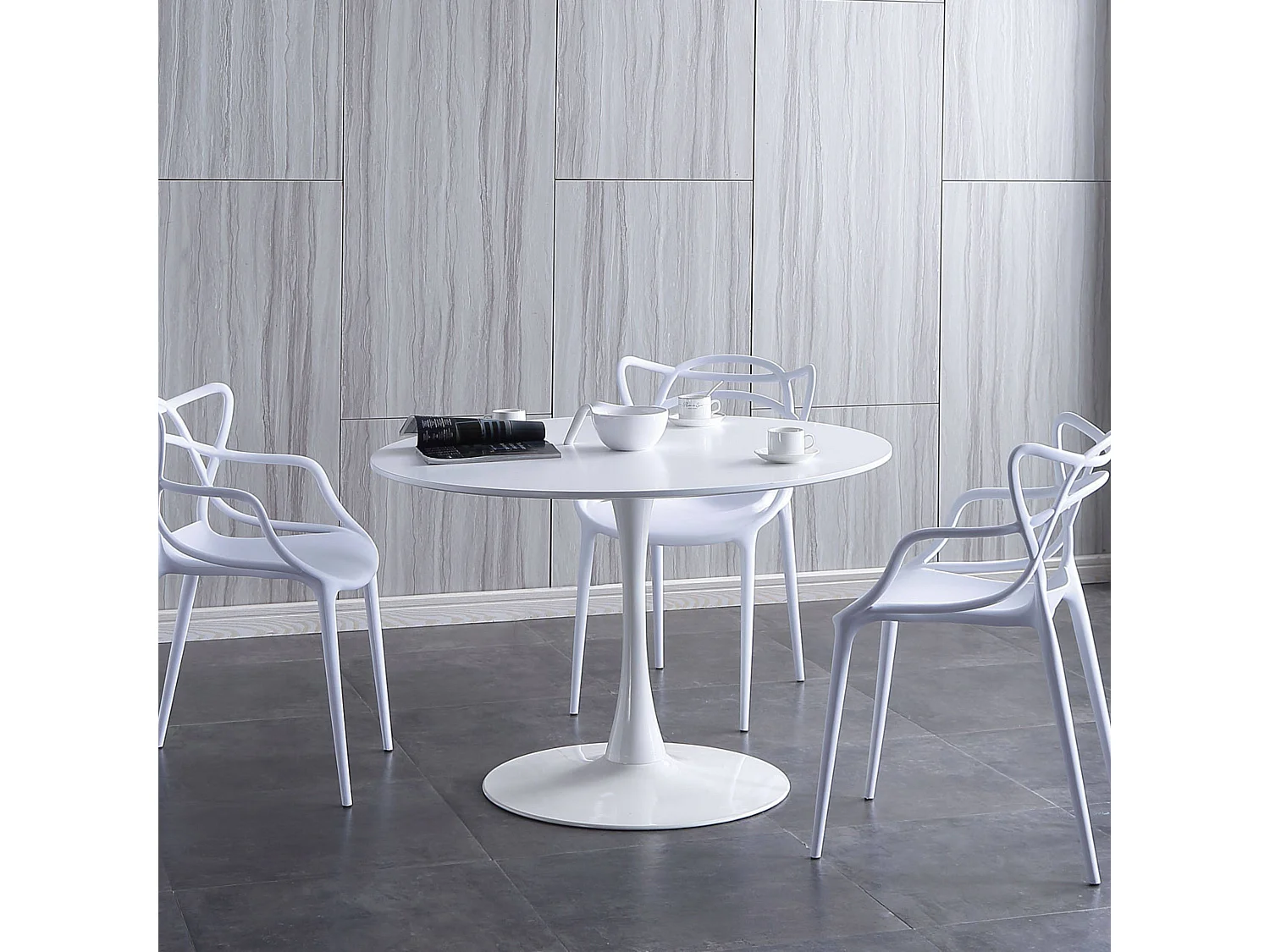 Mesa Redonda Salón Melamina Metal 110x75 cm - Blanco