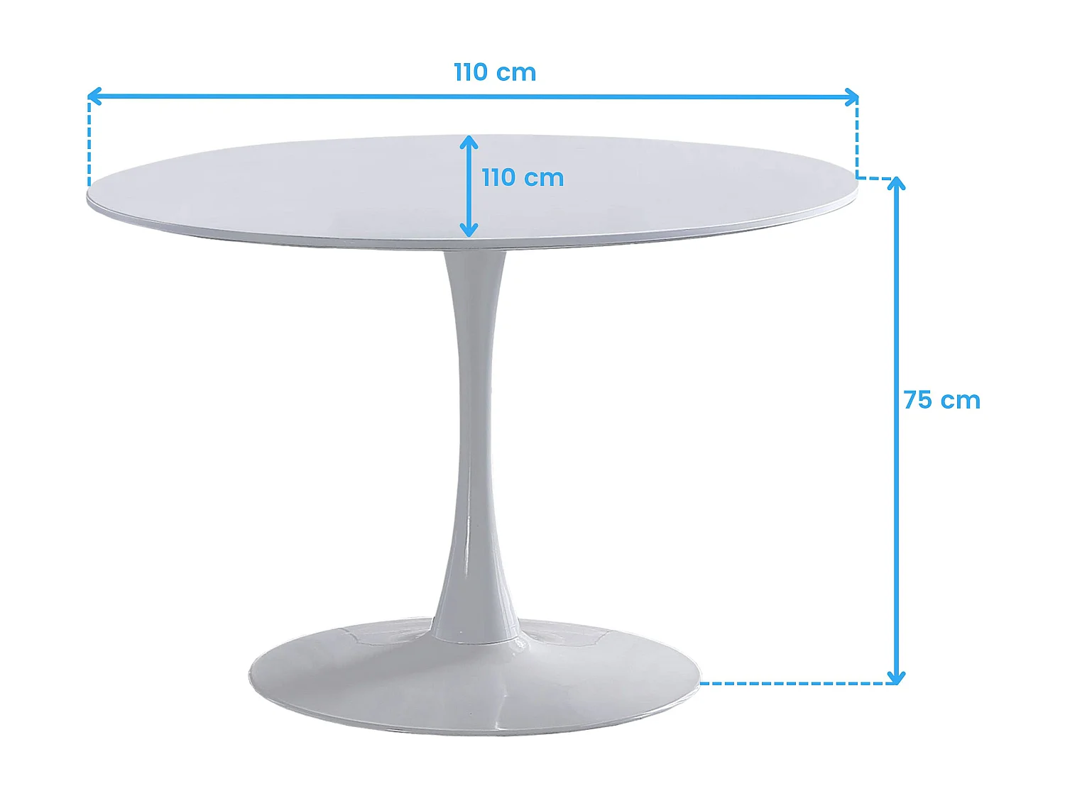 Mesa Redonda Salón Melamina Metal 110x75 cm - Blanco