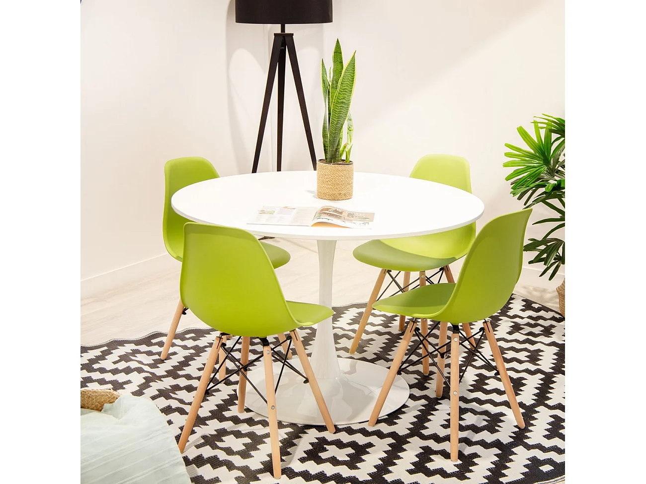 Mesa de comedor redonda en blanco 110 cm Gina Blanco