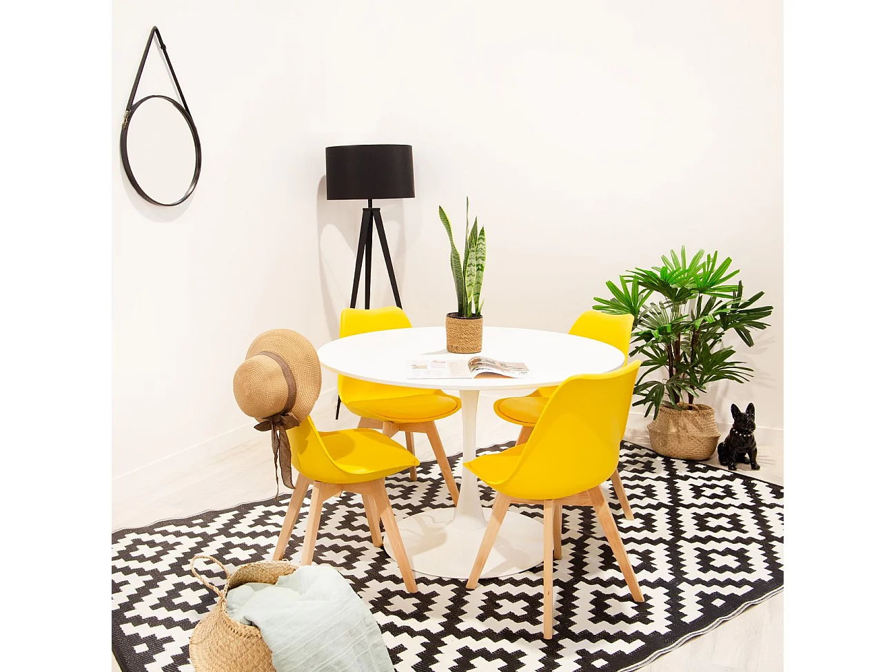 Mesa de comedor redonda en blanco 110 cm Gina Blanco
