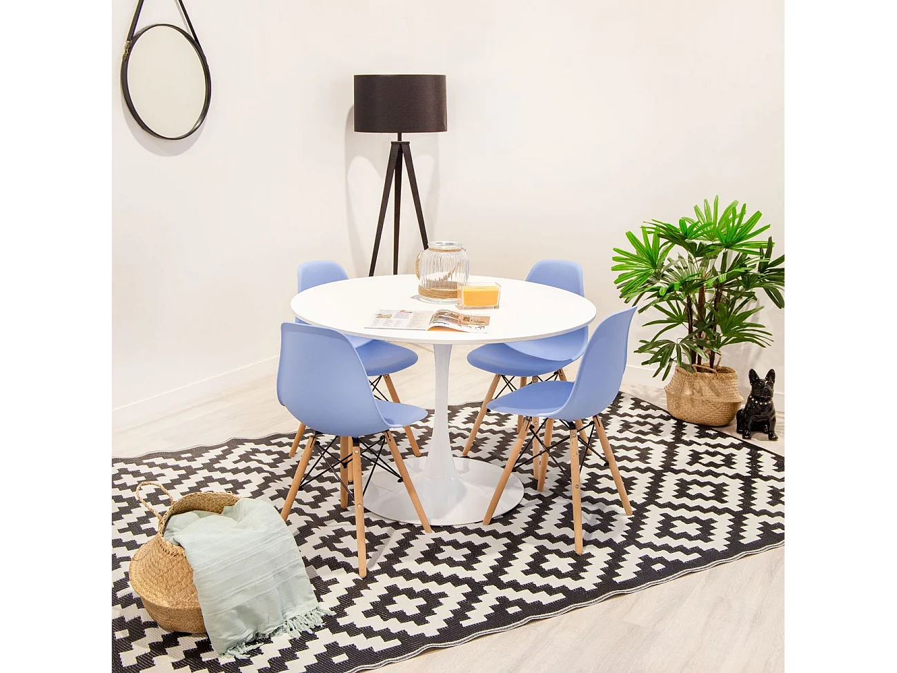 Mesa de comedor redonda en blanco 110 cm Gina Blanco