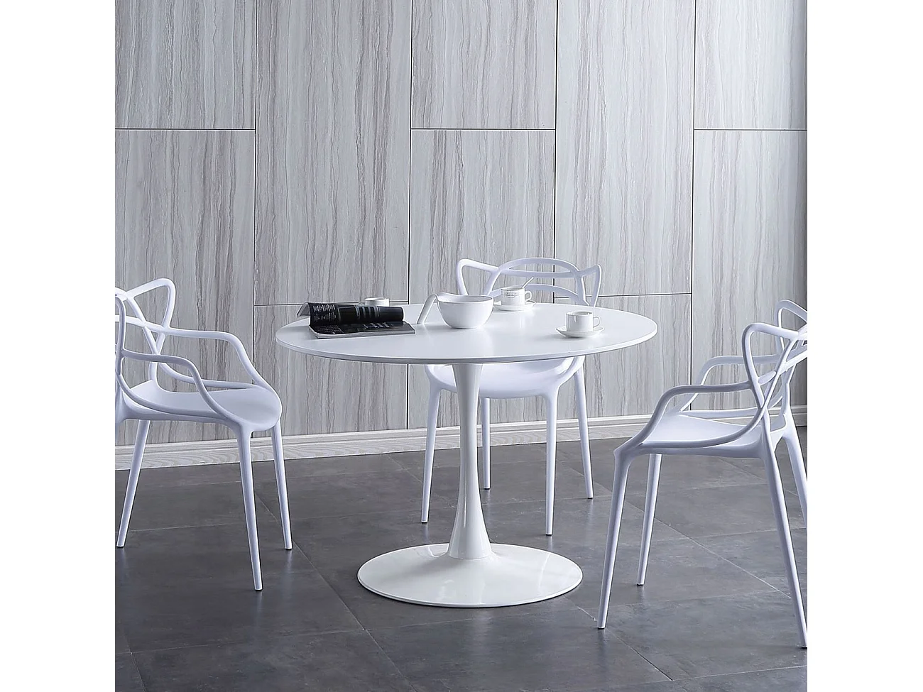 Mesa de comedor redonda en blanco 110 cm Gina Blanco