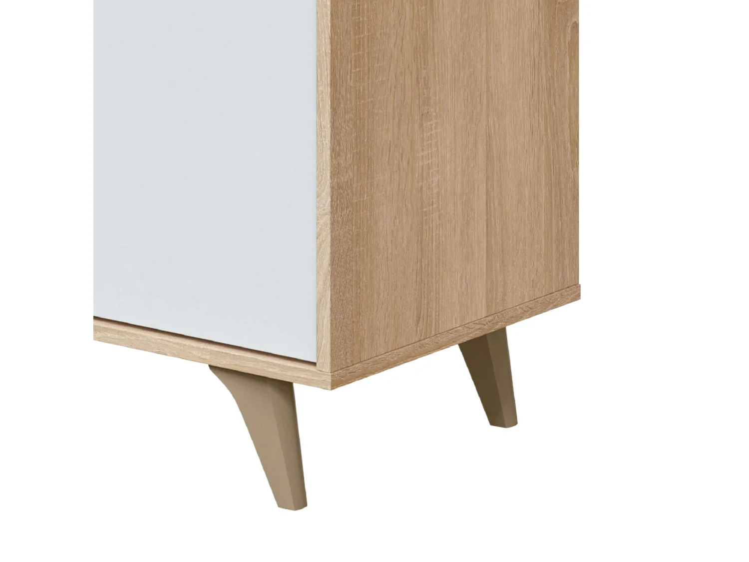 Aparador Kikua 3 puertas roble canadian y blanco artik, 75x154x40 cm