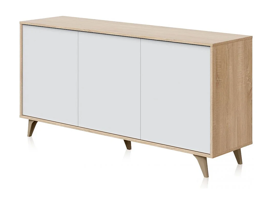 Aparador Kikua 3 puertas roble canadian y blanco artik, 75x154x40 cm