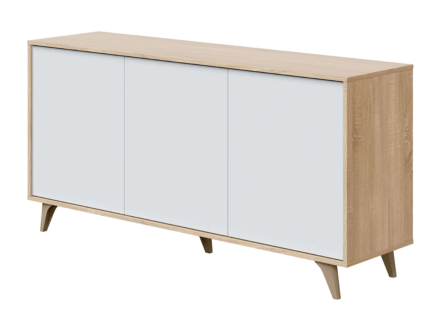 Aparador Kikua 3 puertas roble canadian y blanco artik, 75x154x40 cm