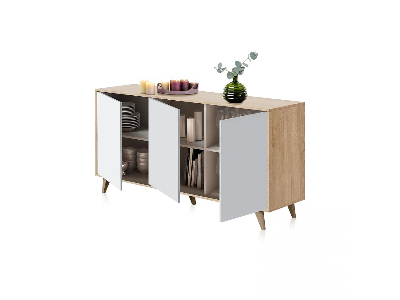 Aparador Kikua Plus Blanco Artik (Blanco Mate) - Roble Canadian