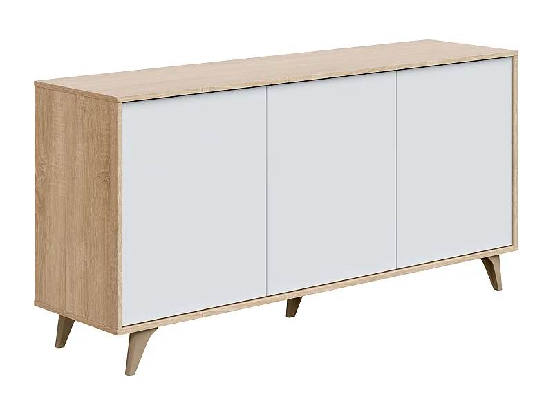 Aparador Kikua 3 puertas roble canadian y blanco artik, 75x154x40 cm