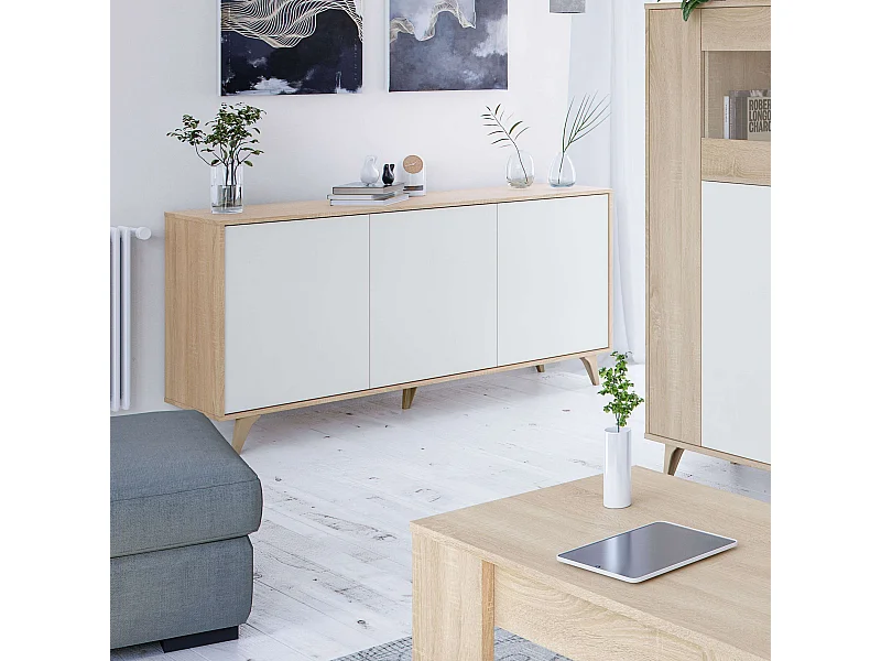 Aparador Kikua Plus Blanco Artik (Blanco Mate) - Roble Canadian