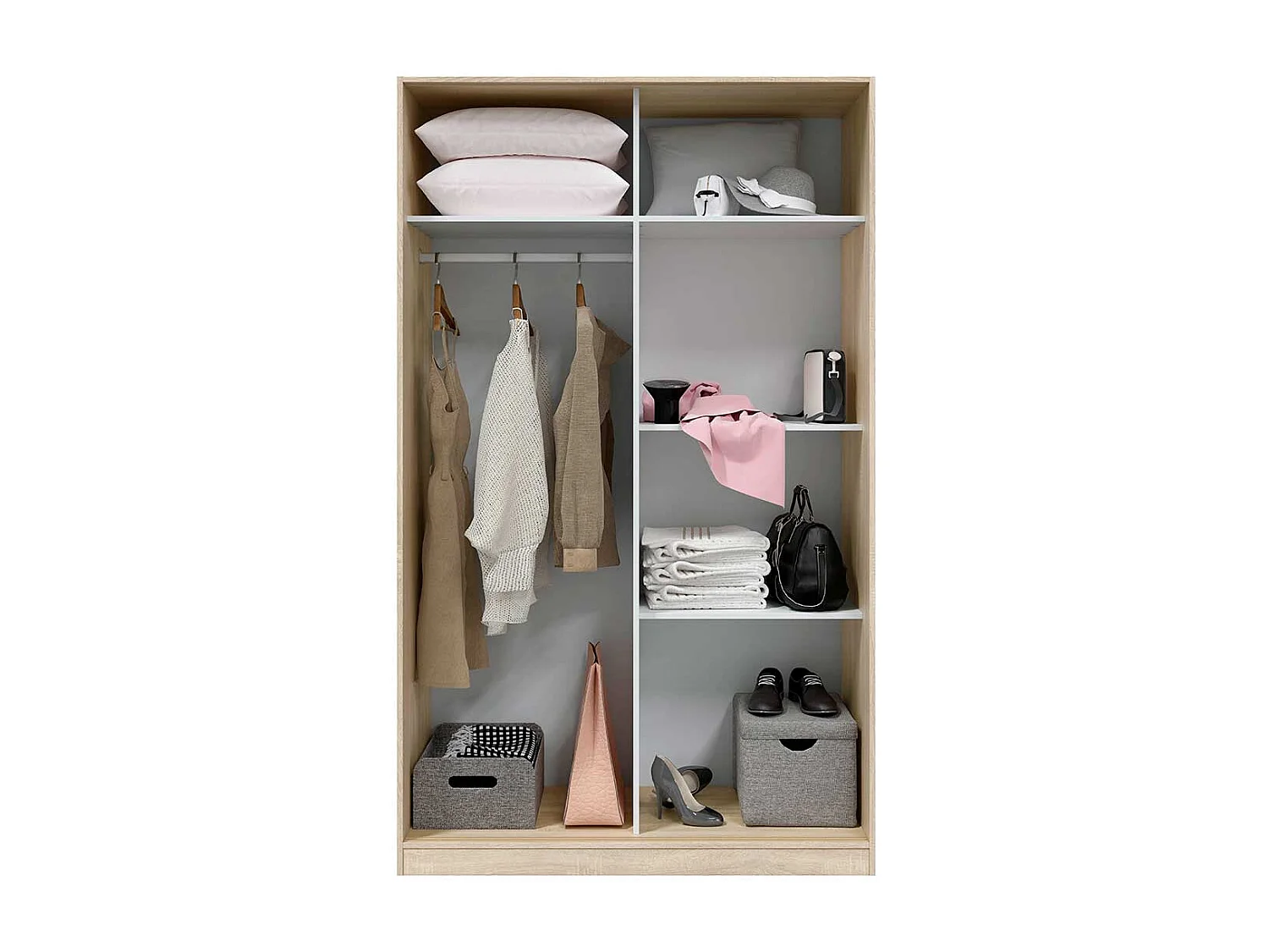 Armoire JULIA 2 portes coulissantes L120 x H200cm - Blanc et Bois