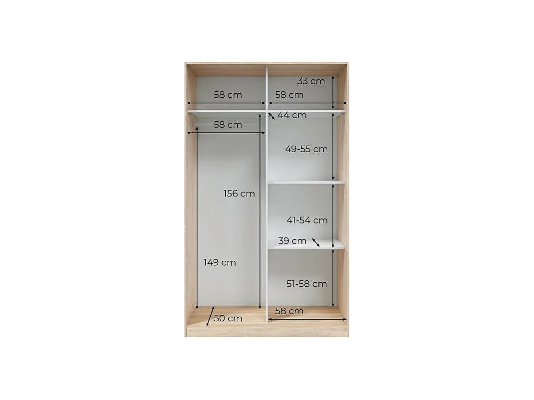 Armoire JULIA 2 portes coulissantes L120 x H200cm - Blanc et Bois