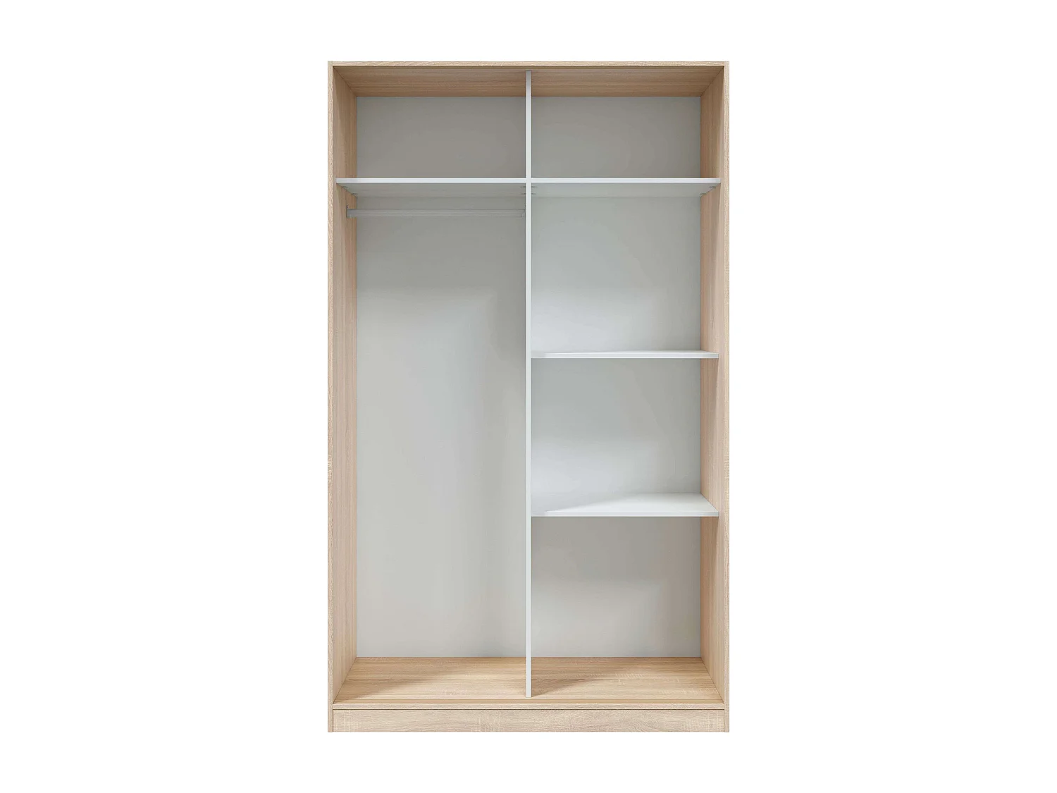 Guarda-roupa JULIA 2 portas de correr L120xA200cm Branco mate e carvalho claro, 3 prateleiras, cabideiro, design moderno