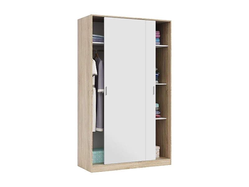Armoire JULIA 2 portes coulissantes L120 x H200cm - Blanc et Bois