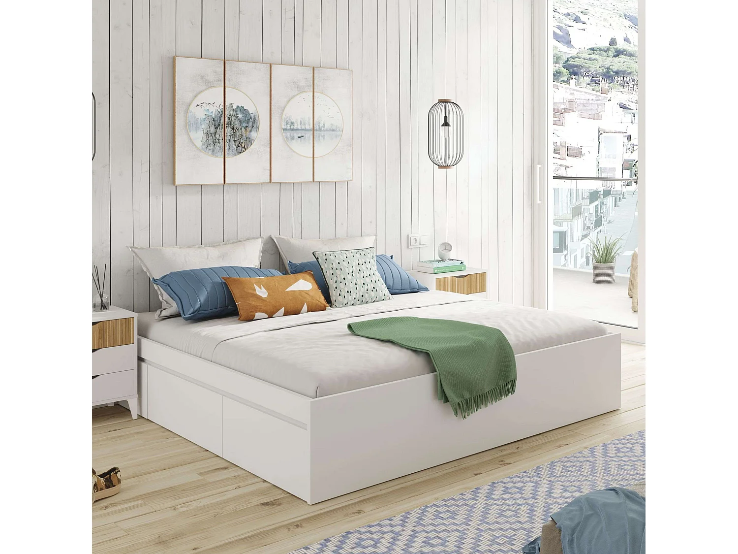 Cama Doble Matrimonio 4 Cajones Blanco Artik Melamina 150x190x37 cm